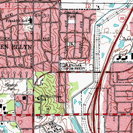 Topographic Map of Glen Oak School, IL
