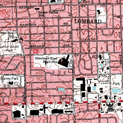 Topographic Map of Glenbard East High School, IL