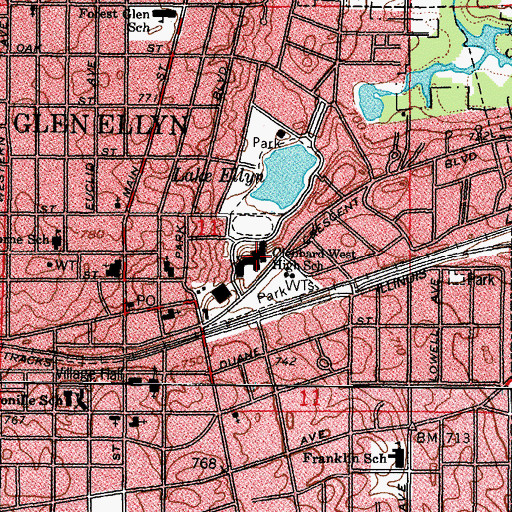Topographic Map of Glenbard West High School, IL