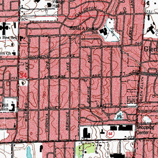 Topographic Map of Glendale Heights, IL