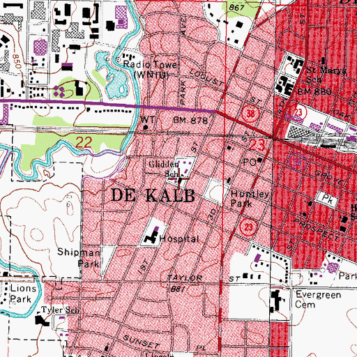 Topographic Map of Glidden School, IL