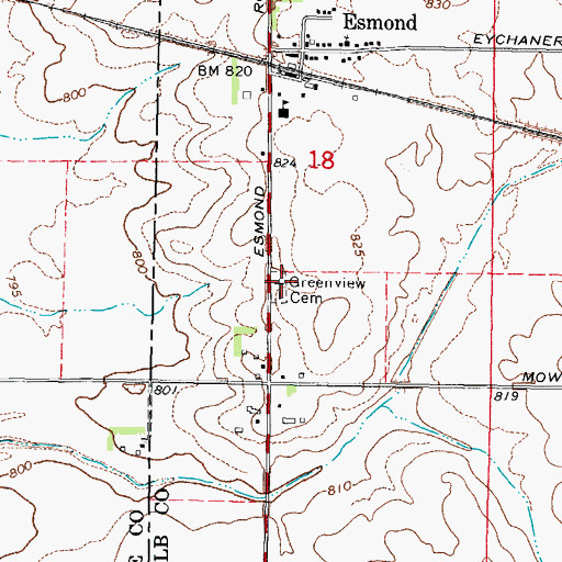 Topographic Map of Greenview Cemetery, IL