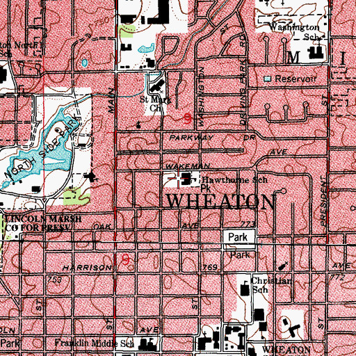 Topographic Map of Hawthorne Elementary School, IL