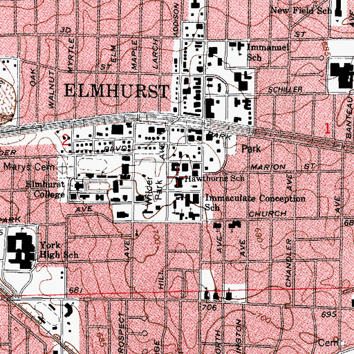 Topographic Map of Hawthorne Elementary School, IL