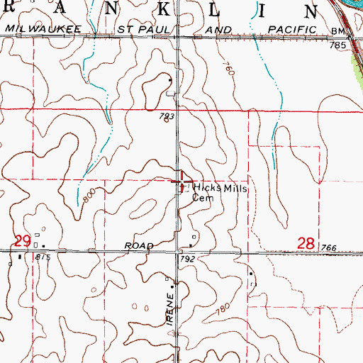 Topographic Map of Hick's Mill Cemetery, IL