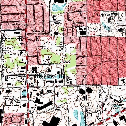 Topographic Map of Highland Hills, IL