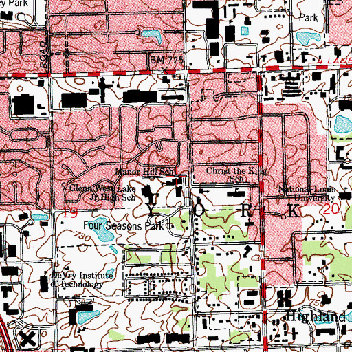 Topographic Map of Highland Hills School, IL