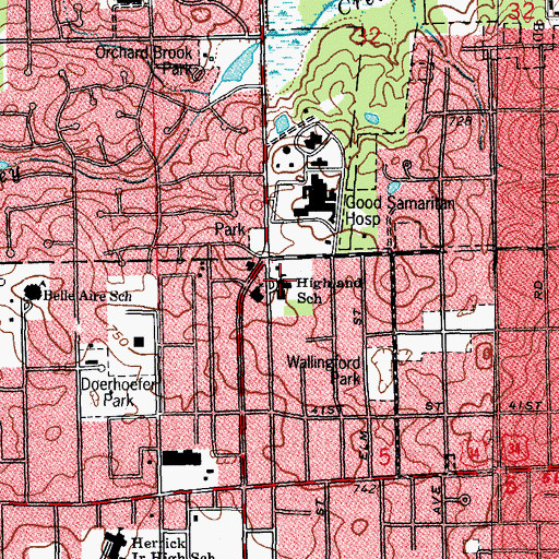 Topographic Map of Highland Elementary School, IL