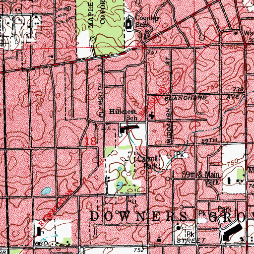 Topographic Map of Hillcrest Elementary School, IL