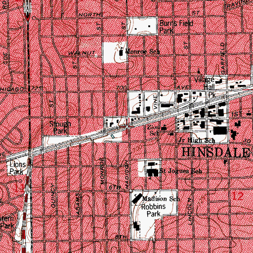 Topographic Map of Hinsdale, IL