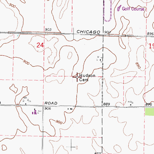 Topographic Map of Hudson Cemetery, IL