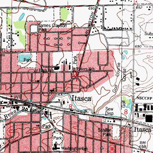 Topographic Map of Itasca, IL