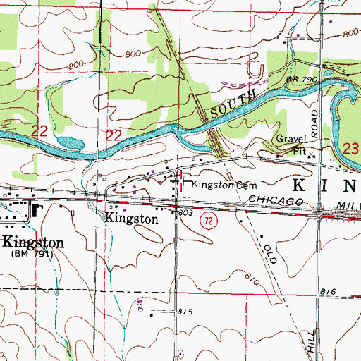 Topographic Map of Kingston Cemetery, IL