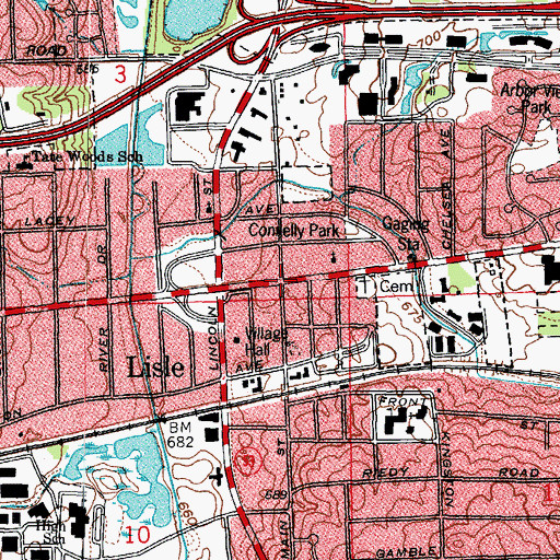 Topographic Map of Lisle, IL