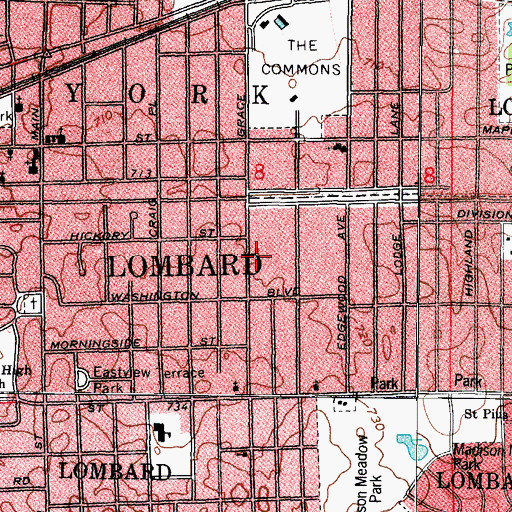 Topographic Map of Lombard, IL
