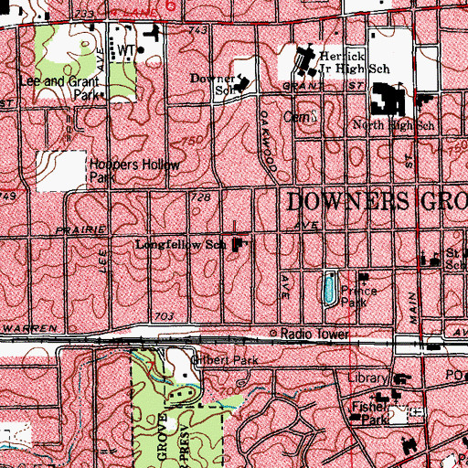 Topographic Map of Longfellow School, IL