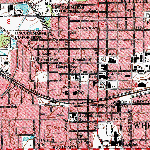 Topographic Map of Longfellow Elementary School, IL