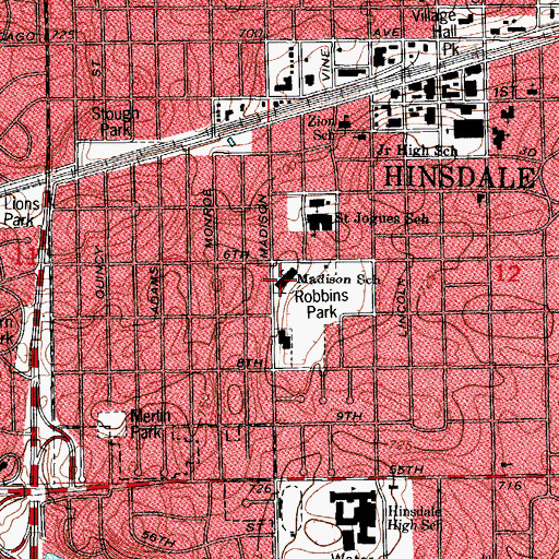 Topographic Map of Madison Elementary School, IL