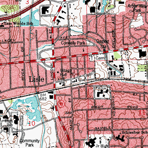 Topographic Map of Main Street School, IL