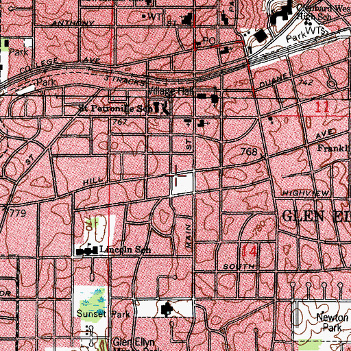Topographic Map of Main Street School, IL