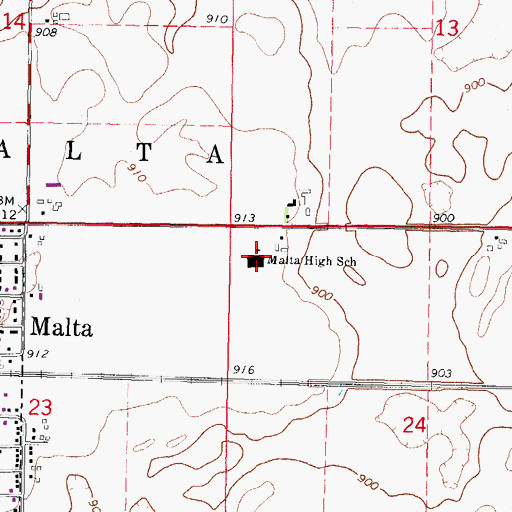Topographic Map of Malta High School, IL