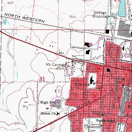 Topographic Map of Mount Carmel Sycamore Cemetery, IL