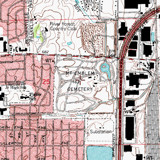 Topographic Map of Mount Emblem Cemetery, IL