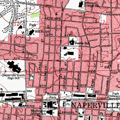Topographic Map of Naperville, IL
