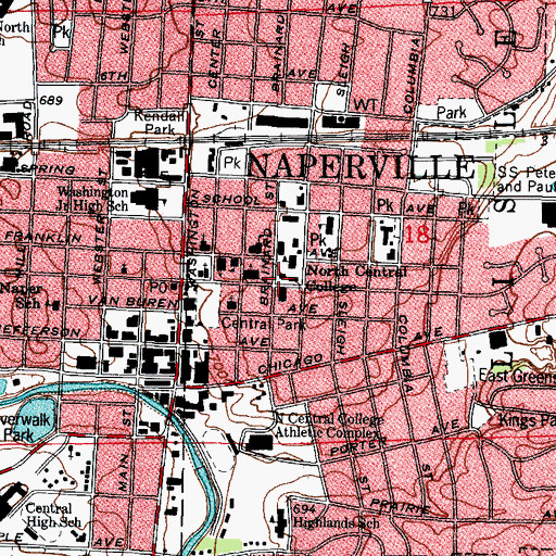 Topographic Map of North Central College, IL