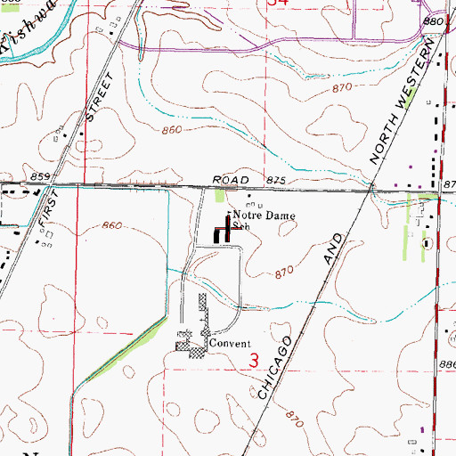 Topographic Map of Notre Dame School, IL