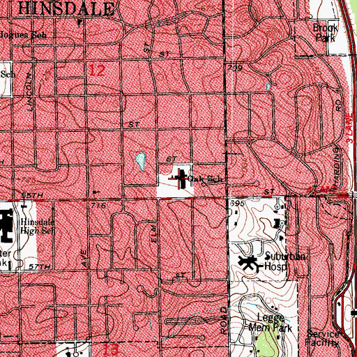 Topographic Map of Oak Elementary School, IL
