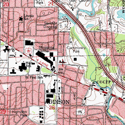 Topographic Map of Oak School, IL