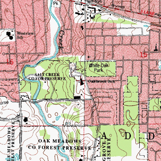 Topographic Map of Oakbrook Elementary School, IL