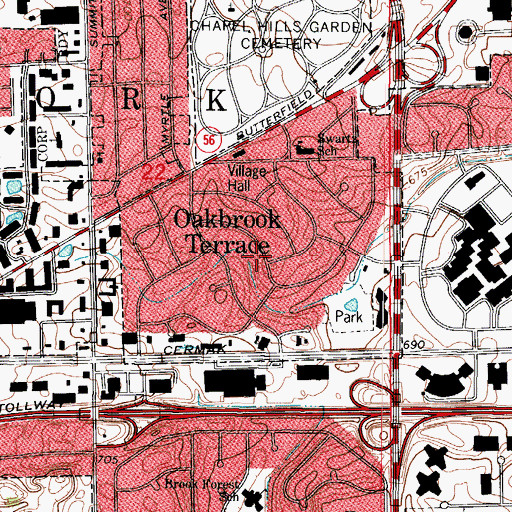 Topographic Map of Oakbrook Terrace, IL