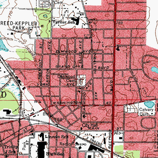 Topographic Map of Oakwood Cemetery, IL