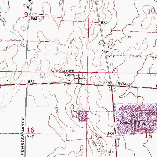 Topographic Map of Ohio Grove Cemetery, IL