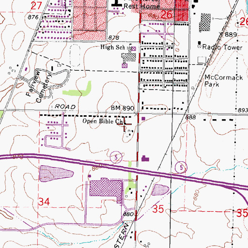 Topographic Map of Open Bible Church, IL