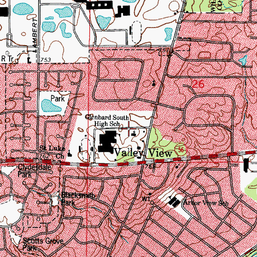Topographic Map of Park Boulevard Church of God, IL