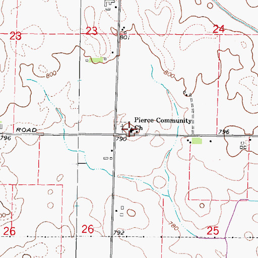 Topographic Map of Pierce Community Church, IL