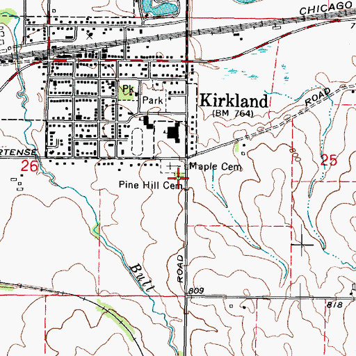 Topographic Map of Pine Hill Cemetery, IL