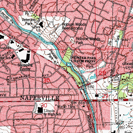 Topographic Map of Pioneer Park County Forest Preserve, IL