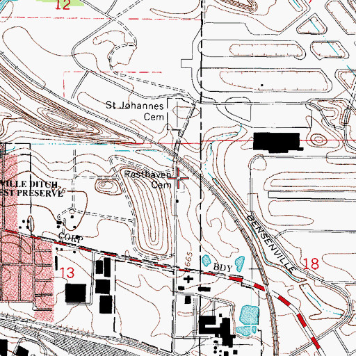 Topographic Map of Resthaven Cemetery, IL