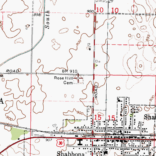 Topographic Map of Rose Hill Cemetery, IL