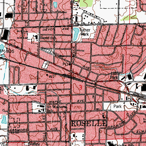 Topographic Map of Roselle, IL