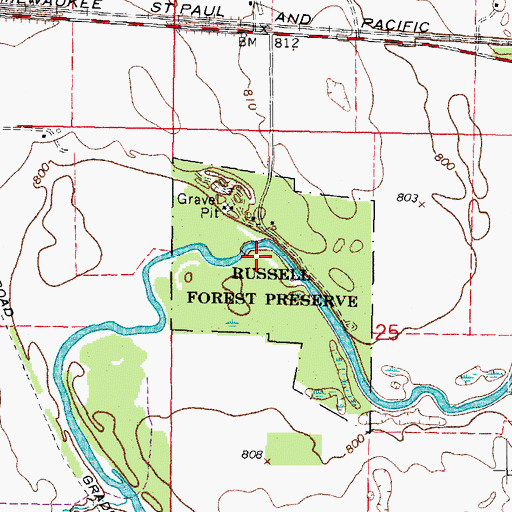 Topographic Map of Russell Forest Preserve, IL