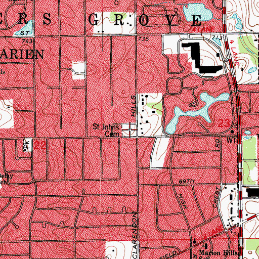 Topographic Map of Saint Johns Lutheran Cemetery, IL