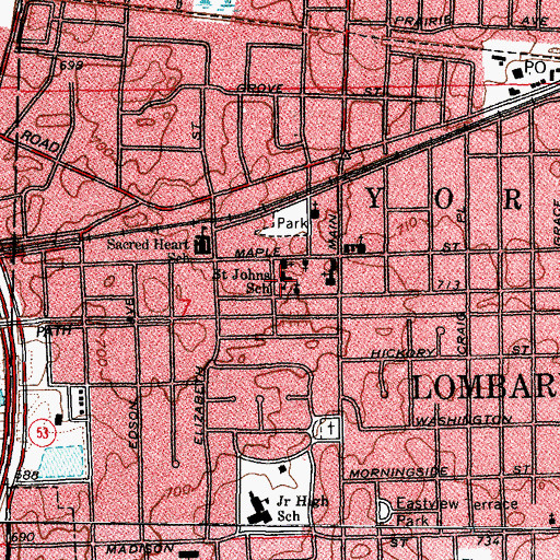 Topographic Map of Saint Johns School, IL