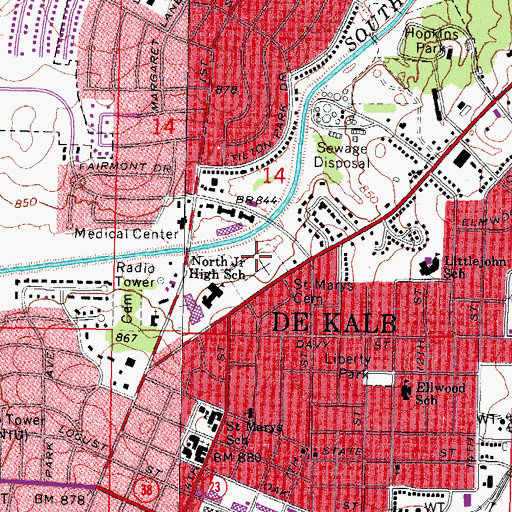 Topographic Map of Saint Marys Catholic DeKalb Cemetery, IL