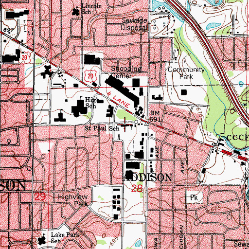 Topographic Map of Saint Paul School, IL