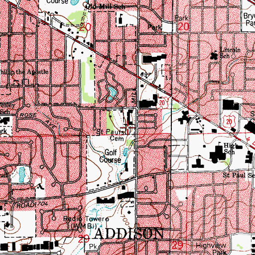 Topographic Map of Saint Pauls Addison Cemetery, IL